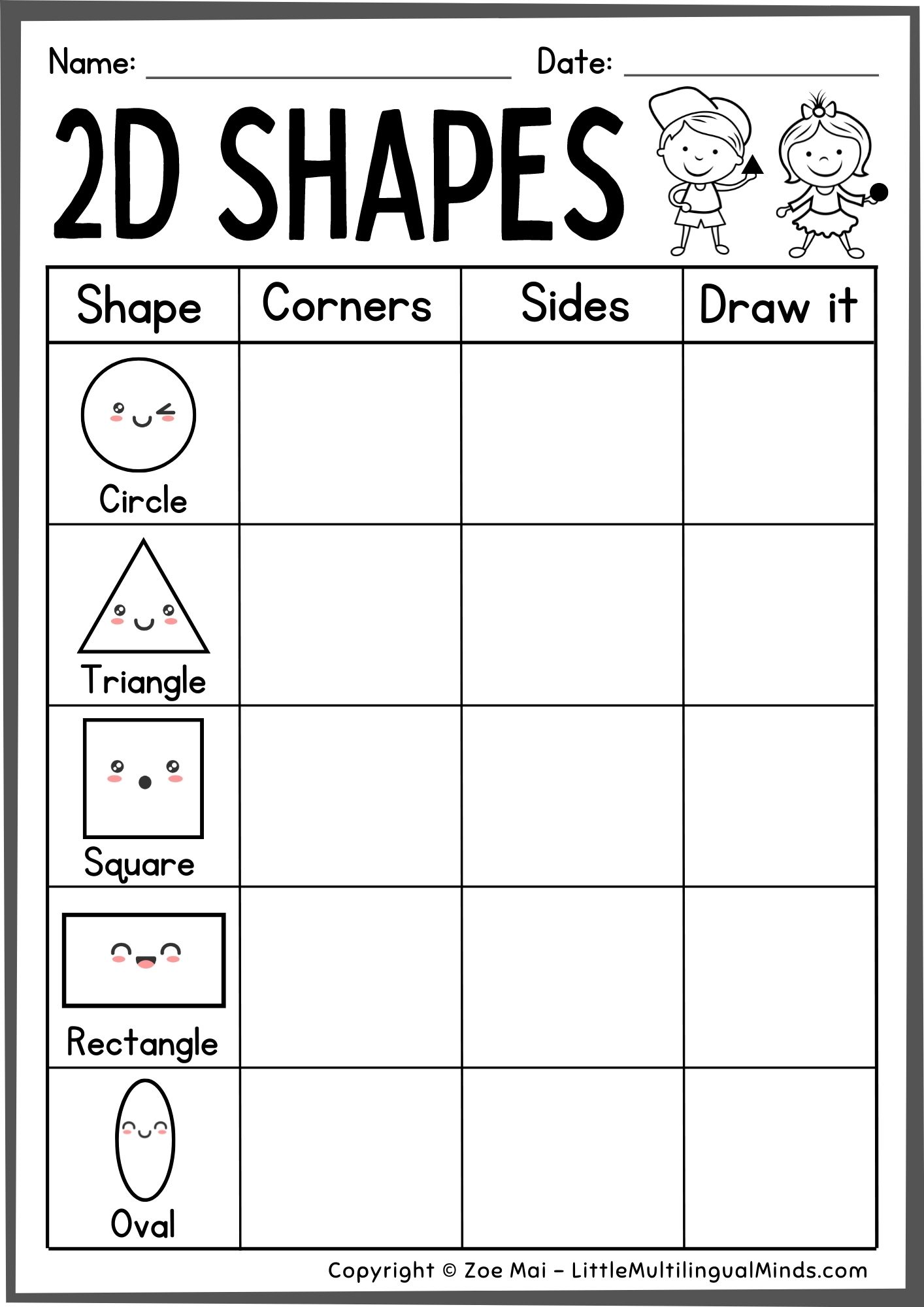 2D Shapes Chart and Fun Activity Ideas - Free Printable