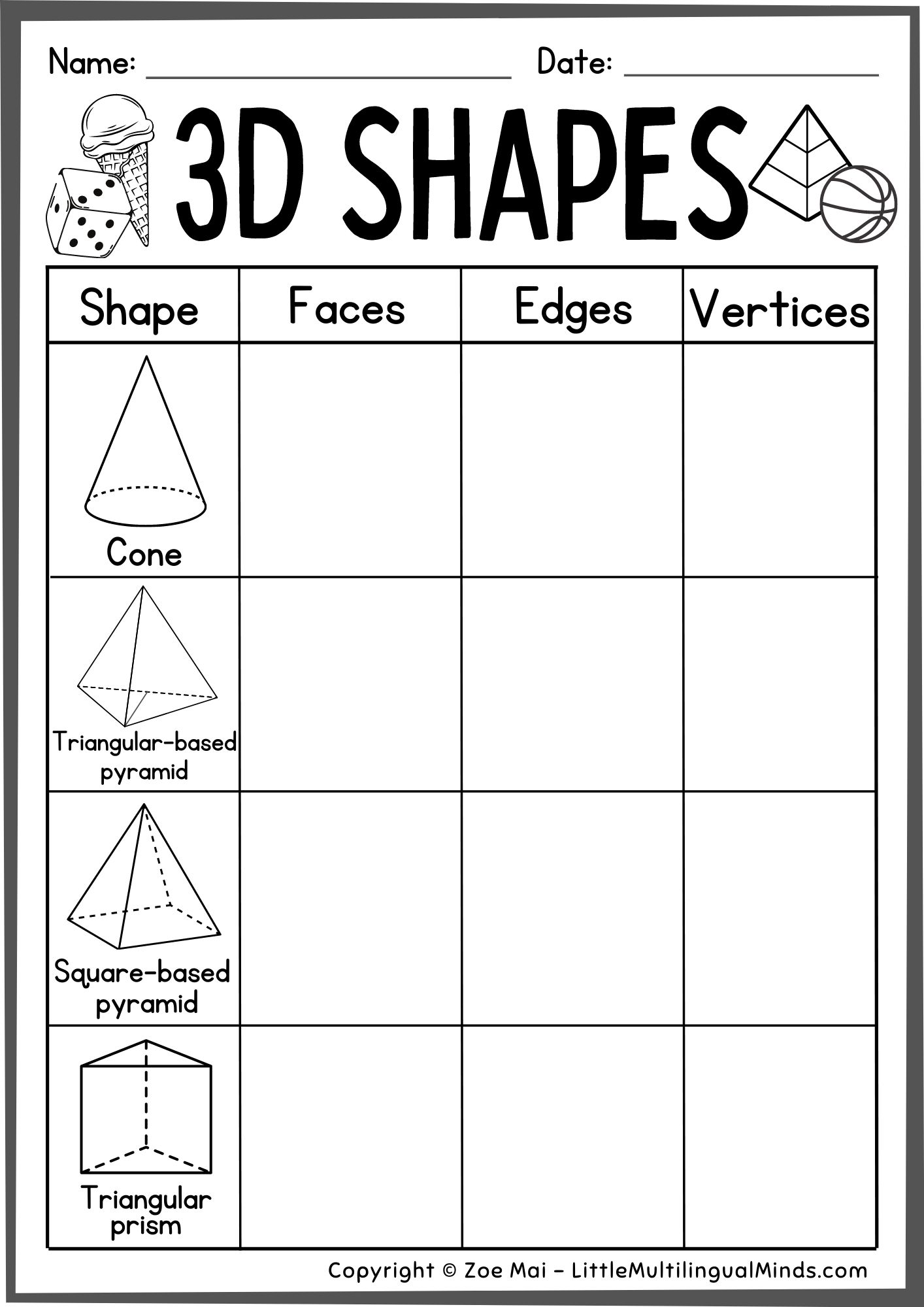 3d Shape Worksheets